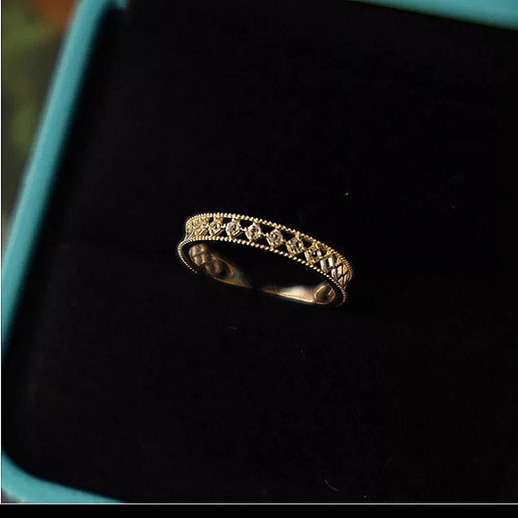 NEW 18k Gold Vermeil Diamond Cut Lattice Band Ring - Picture 6 of 7